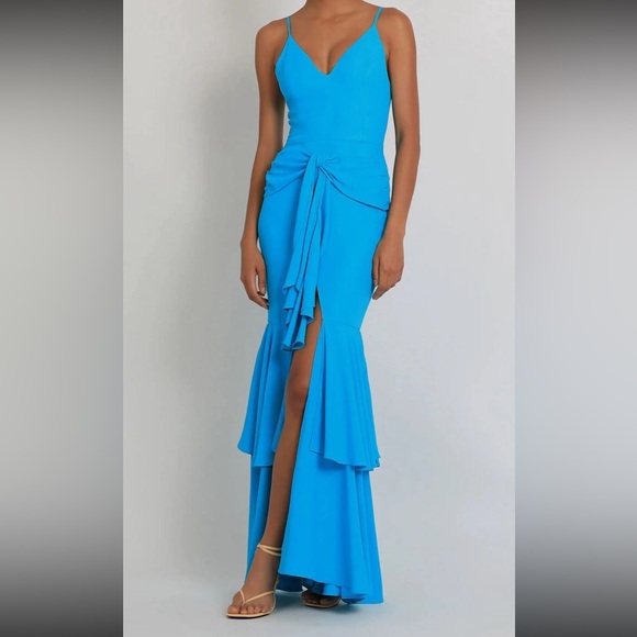 PatBO blue teal ruffle tiered Maxi dress XS (2) - Picture 2 of 7